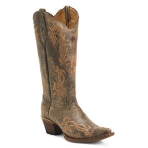 TANNER MARK Orix Made In Mexico Leather Fleur De Lis Snip Toe Western Boots